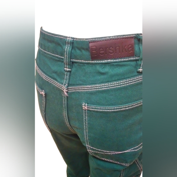 Bershka Straight Leg Cargo Women Jeans Dark Forest Size 00 - Picture 5 of 10